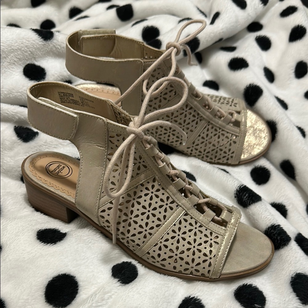 Wonder Nation Champagne Shimmer Lace-Up Heeled Sandals